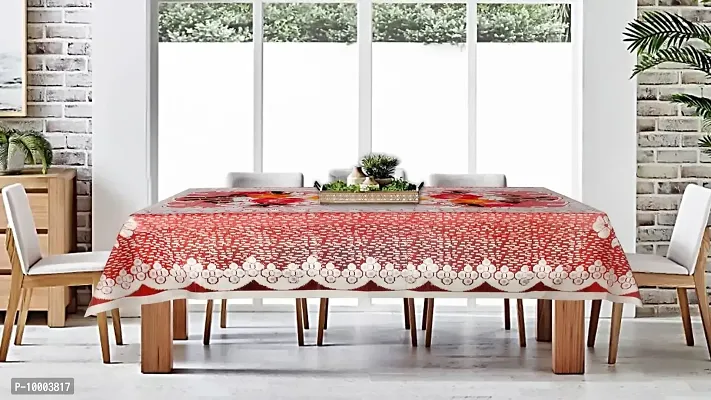 The Furnishing Tree 100 % Cotton Table Cover Floral Pattern for 6 Seater Table (60x90 inches) Red & Orange Color-thumb2