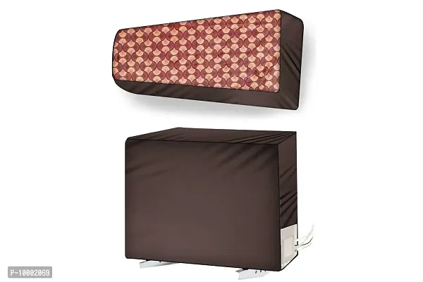 The Furnishing Tree Split AC cover for indoor and outdoor unit of 1.5 ton waterproof and dustproof Brown Ogee pattern