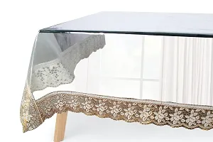 The Furnishing Tree Rectangle Shaped 2 Seater Transparent Table Cover WxL 42x72 inches 0.15 mm Thickness with Golden Lace-thumb4