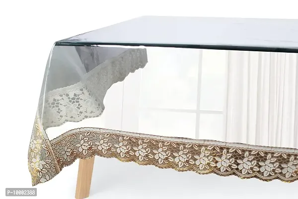 The Furnishing Tree Rectangle Shaped 2 Seater Transparent Table Cover WxL 42x72 inches 0.15 mm Thickness with Golden Lace-thumb5