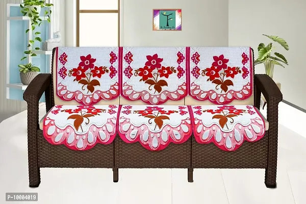 The Furnishing Tree Cotton Floral Knitted Pattern 6 Pieces 3 Seater Sofa Cover Set Pink