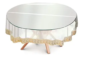 The Furnishing Tree Oval Shaped 12 Seater Transparent Table Cover WxL 66x140 inches 0.15 mm Thickness with Golden Lace-thumb1