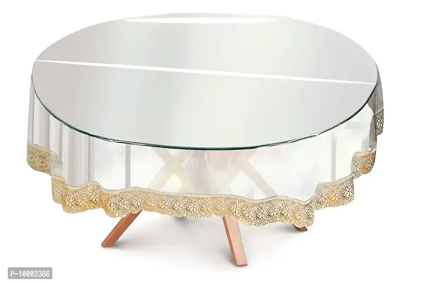 The Furnishing Tree Oval Shaped 12 Seater Transparent Table Cover WxL 66x140 inches 0.15 mm Thickness with Golden Lace-thumb2