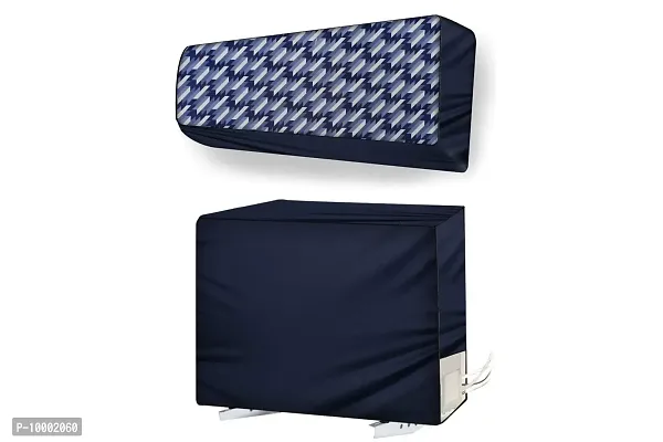 The Furnishing Tree Split AC cover for indoor and outdoor unit of 1 ton waterproof and dustproof Blue Hounds Tooth pattern