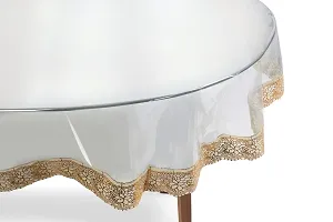 The Furnishing Tree Oval Shaped 12 Seater Transparent Table Cover WxL 66x140 inches 0.15 mm Thickness with Golden Lace-thumb4