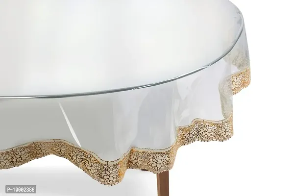 The Furnishing Tree Oval Shaped 12 Seater Transparent Table Cover WxL 66x140 inches 0.15 mm Thickness with Golden Lace-thumb5