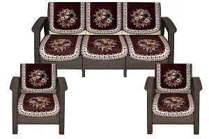 The Furnishing Tree Velvet Floral Pattern 6 Pieces 3 Seater Sofa Cover Set Coffee-thumb1