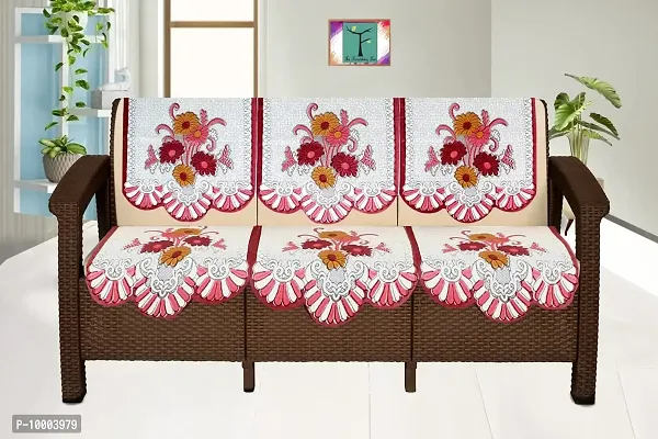 The Furnishing Tree Cotton Floral Knitted Pattern 5 Pieces Bottom only 5 Seater Sofa Cover Set Maroon