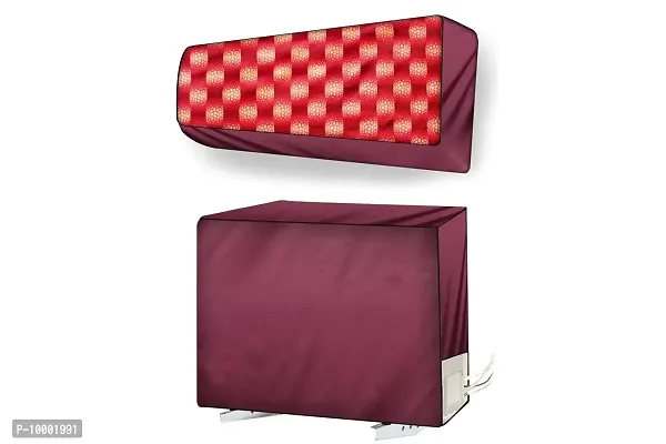 The Furnishing Tree Split AC cover for indoor and outdoor unit of 1.5 ton waterproof and dustproof Maroon and Yellow different check pattern