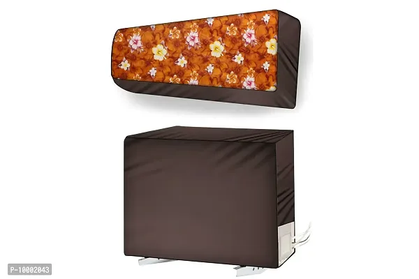 The Furnishing Tree Split AC cover for indoor and outdoor unit of 1.5 ton waterproof and dustproof Brown and Orange Floral pattern