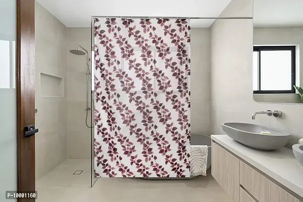 The Furnishing Tree Shower Curtains 7 feet Height 4.5 feet Width Brown Color String of Leaves Pattern with 8 Hooks-thumb0