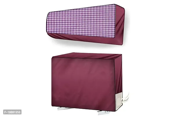 The Furnishing Tree Split AC cover for indoor and outdoor unit of 1.5 ton waterproof and dustproof Maroon Pin Check pattern