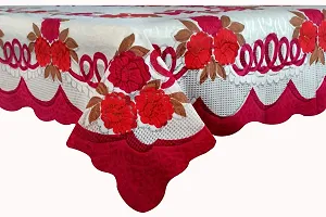 The Furnishing Tree 100 % Cotton Table Cover Floral Pattern for 6 Seater Table (60x90 inches) Red & Pink Color-thumb4