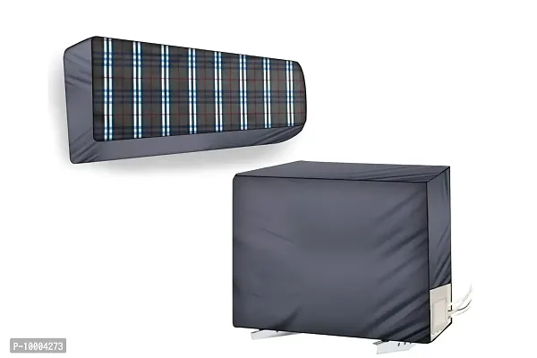 The Furnishing Tree Split AC Cover set of Indoor and Outdoor Unit used for 1 Ton Amazon Basics ?SOL12FS3 Checkered Pattern Black on Grey base