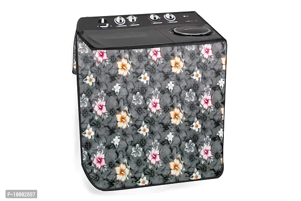 The Furnishing Tree Washing Machine Cover Floral Grey Compatible for GODREJ 9KG Semi-Automatic Top Loading WSEDGE PRO 90 5.0 PB3 M LISP