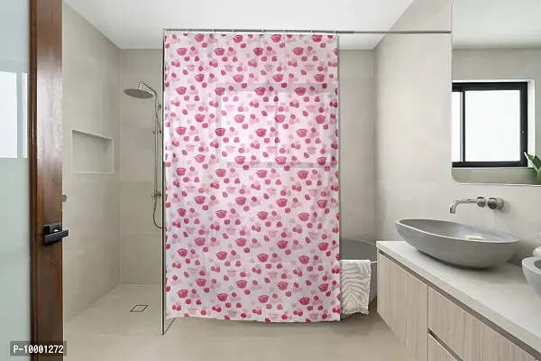 The Furnishing Tree Shower Curtains 7 feet Height 4.5 feet Width Pink Color Floral Pattern with 8 Hooks-thumb0