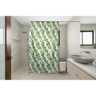The Furnishing Tree Shower Curtains 7 feet Height 4.5 feet Width Green Color String of Leaves Pattern with 8 Hooks