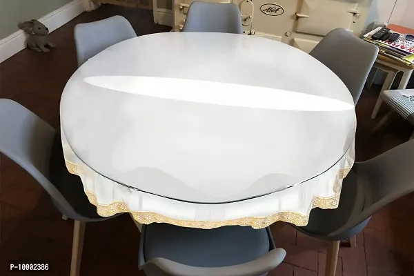 The Furnishing Tree Oval Shaped 12 Seater Transparent Table Cover WxL 66x140 inches 0.15 mm Thickness with Golden Lace