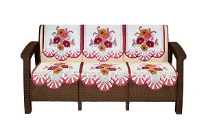 The Furnishing Tree Cotton Floral Knitted Pattern 5 Pieces Bottom only 5 Seater Sofa Cover Set Maroon-thumb1