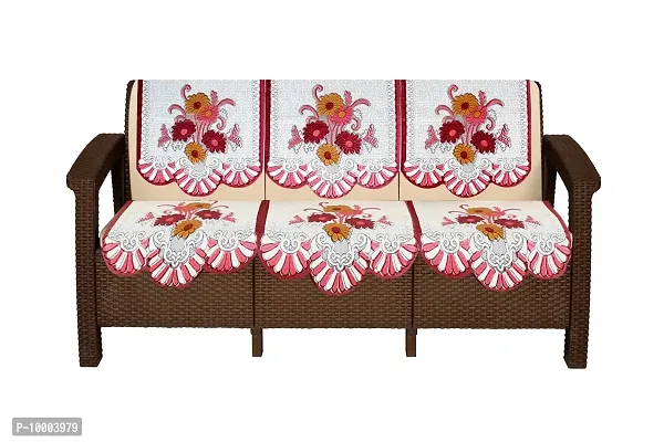 The Furnishing Tree Cotton Floral Knitted Pattern 5 Pieces Bottom only 5 Seater Sofa Cover Set Maroon-thumb2