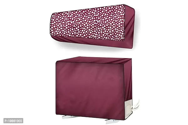 The Furnishing Tree Split AC cover for indoor and outdoor unit of 2 ton waterproof and dustproof Maroon Different polka dots pattern