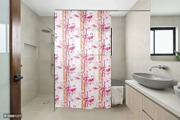 The Furnishing Tree Shower Curtains 7 feet Height 4.5 feet Width Pink Color Bamboo Branches Pattern with 8 Hooks-thumb0