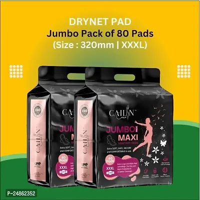 Jumbo Extra comfort Day Night Protection Dry Net Sanitary Napkin Pads (XXXL Size, 80 pads in 2 pack)