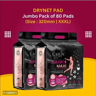DryNet Womens Sanitary Pads with wings Extra Anti Bacterial Soft Comfortable Sanitary Napkins Pads for Day  Night Protection Pack Of 2 (XXXL Size, 80 Pads )-thumb0