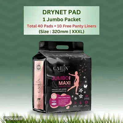 Anti bacterial Sanitary Pads With Drynet Technology (Size - 320mm | XXXL) (1 Packet) (Total 40 Pads + Free 10 Panty Liner)-thumb0