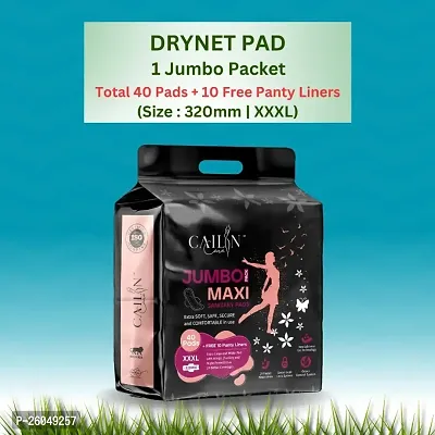 Anti bacterial Sanitary Pads With Drynet Technology (100% leakage Proof Sanitary Napkins ) (Size - 320mm | XXXL) (1 Packet) (Total 40 Pads + Free 10 Panty Liner)