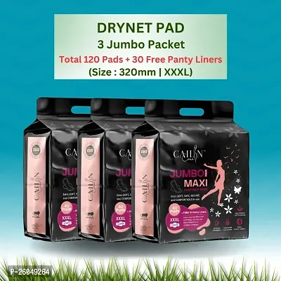 Anti bacterial Sanitary Pads With Drynet Technology (Size - 320mm | XXXL) (3 Packet) (Total 120 Pads + Free 30 Panty Liner)-thumb0