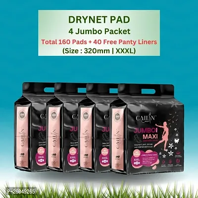 Anti bacterial Sanitary Pads With Drynet Technology (100% leakage Proof Sanitary Napkins ) (Size - 320mm | XXXL) (4 Packet) (Total 160 Pads + Free 40 Panty Liner)
