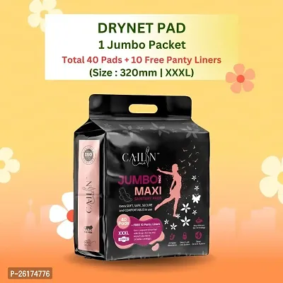 Anti bacterial Sanitary Pads With Drynet Technology (Size - 320mm | XXXL) (1 Packet) (Total 40 Pads + Free 10 Panty Liner)-thumb0