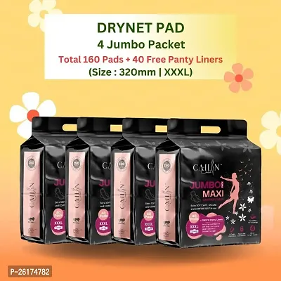 Anti bacterial Sanitary Pads With Drynet Technology (Size - 320mm | XXXL) (4 Packet) (Total 160 Pads + Free 40 Panty Liner)