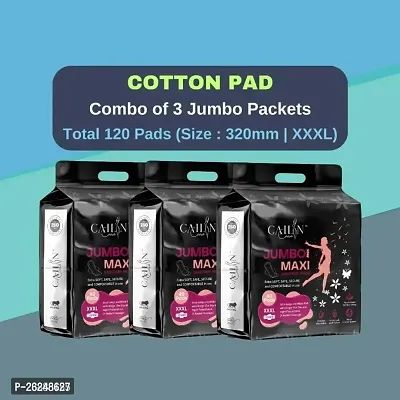 Cailin Care Antibacterial Soft Cotton Sanitary Napkin Sanitary Pads (Size - 320mm | XXXL) (Combo of 3 Packet) (Total 120 Pads)