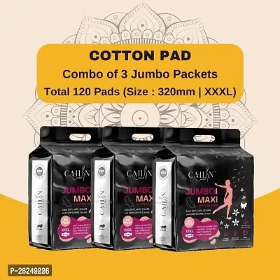 Cailin Care Soft Cotton Heavy Flow Protection Sanitary Napkin Sanitary Pads (Size - 320mm | XXXL) (Combo of 3 Packet) (Total 120 Pads)