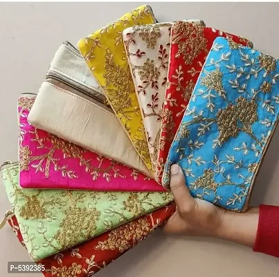 Multicoloured Satin Embroidered Clutches For Women-thumb0