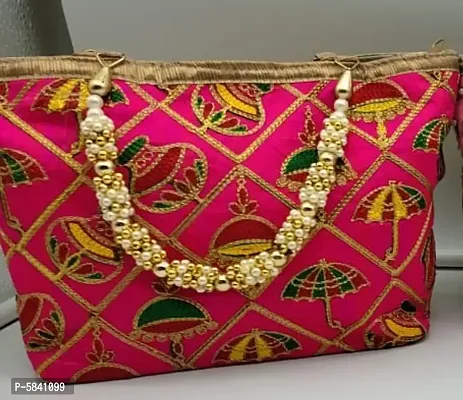 Trendy Embroidered Moti Handle Handbag Multicolored Pack of 1-thumb4