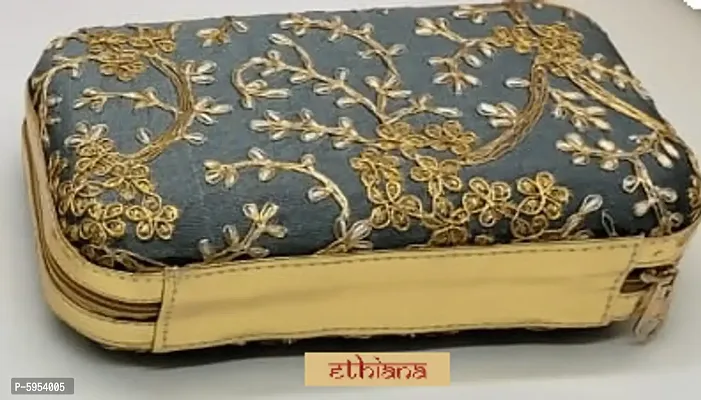 Embroidered silk box clutch with string-thumb0