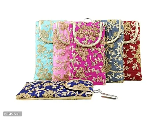 Embroidered Vintage Mobile Potli Pouches for Women Pack of 2 Multicolored-thumb0