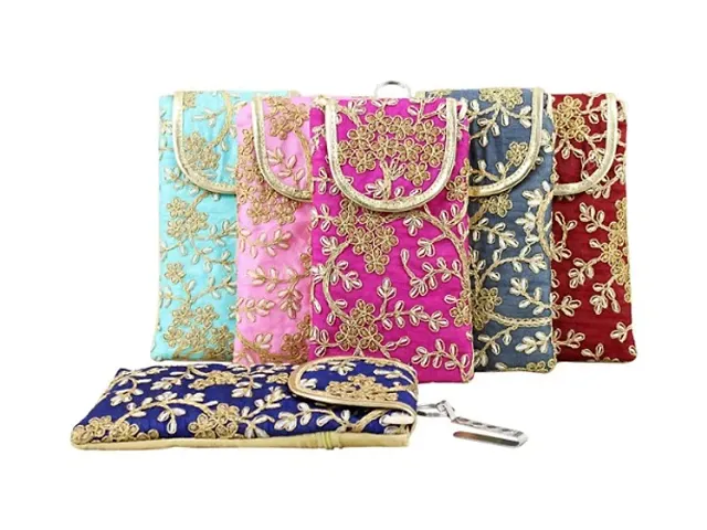 Embroidered Vintage Mobile Potli Pouches for Women Pack of 2 Multicolored