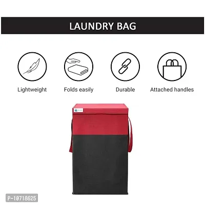 Ethiana Durable And Collapsible Foldable Laundry Basket With Lid Storage Bag With Side Handles For Clothes  Toys (Red  Black)-thumb2