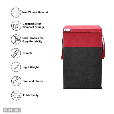 Ethiana Durable And Collapsible Foldable Laundry Basket With Lid Storage Bag With Side Handles For Clothes  Toys (Red  Black)-thumb4