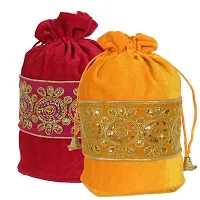 Ethiana Embroidered Design Potli bags Handbags for Women Gifting Wristlets For Wedding, Festival, Kitty Subh Shagun-Pack of 2-thumb1