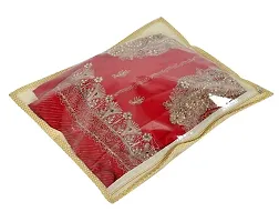 Dolli Printed Non Woven Transparent Waterproof Single Saree Cover With Zip|Pack of 12 (Gold)-thumb1