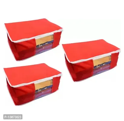 Ethiana Non Woven Saree Cover Set Prints Big Size/Wardrobe Organiser/Cloth Cover Pack of 3 Pcs Red