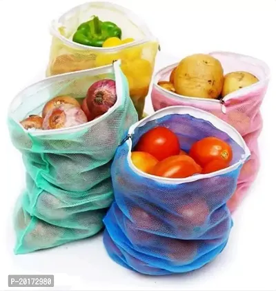 Ethiana Double Vegetable Bags Fridge Storage Bag Sabji Fruits Pouch Refrigerator Produce bags Clothe Muslin Reusable Washable with Zipped Pack of 12 pcs-thumb5