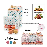 Ethiana Printed 100% Cotton Set of 12 Reusable Fridge Storage Bags for Vegetables and Fruits Quality Multipurpose Eco Friendly Bags (4 Large, 4 Medium  4 Small Size Bags)-thumb1