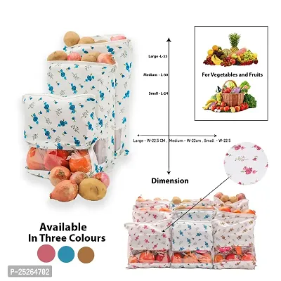 Ethiana Printed 100% Cotton Set of 12 Reusable Fridge Storage Bags for Vegetables and Fruits Quality Multipurpose Eco Friendly Bags (4 Large, 4 Medium  4 Small Size Bags)-thumb2