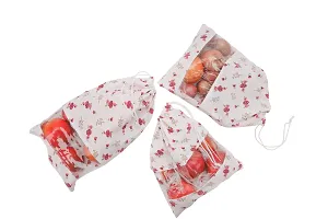 Drawstring Cotton Set of 12 Reusable Fridge Storage Bags for Vegetables and Fruits Quality Multipurpose Eco Friendly Bags (4 Large, 4 Medium  4 Small Size Bags)-thumb4